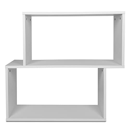 Giantex 3-Tier Geometric Bookshelf White, 28’’ Tall Wood S-Shaped Display Shelves, Freestanding Open Shelves Nightstand, Floor Standing Display Shelf Bookcase for Living Room, Bedroom