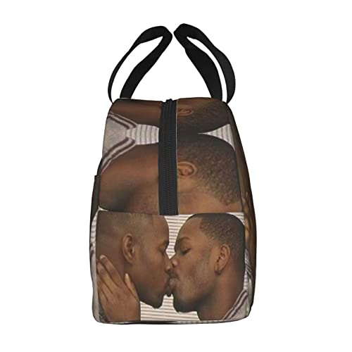 Two Black Men Kissing Meme Reusable Insulated Lunch Bag For Women Men Waterproof Tote Lunch Box Thermal Cooler Lunch Tote Bag For Work Office Travel Picnic