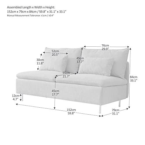 JULYFOX Emerald Green Loveseat Sofa Armless, 60 in Overstuffed Mid Century Modern Fabric Couch Pillow Back 700 lbs Heavy Duty for Small Spaces