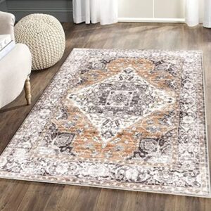boho washable area rug 3x5 bedroom entry throw rug medallion stain resistant distressed bohemian ultra thin rug non-slip carpet for entrance living room dining table