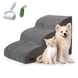 3 tiers dog ramp and stairs for beds or couches - non-slip sturdy pet steps - for small dogs to get on high bed