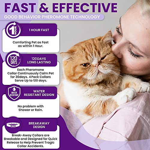 TriOak 4 Pack Calming Collar for Cats, Cat Calming Collar, Calming Pheromone Collar for Cats, Cat Pheromone Collar, Cat Calming Collar for Anxiety, Efficient Relieve Anxiety Stress (4 Pack)