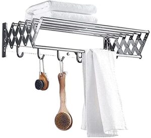 eaftos fold away clothes dry racks wall mounted space-saver, hanger socks drying racks retractable easy to install design (color : silver, size : 70x30cm)