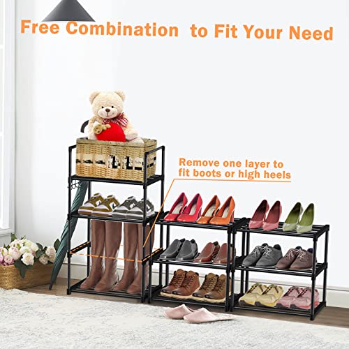 Narrow Tall Shoe Rack, 10 Tiers Metal Tall Vertical Shoe Rack for Closet Entryway 20-24 Pairs Shoe Shelf Shoe Stand Tower, Black Sturdy Free Standing Shoe Rack Organizer