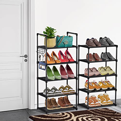 Narrow Tall Shoe Rack, 10 Tiers Metal Tall Vertical Shoe Rack for Closet Entryway 20-24 Pairs Shoe Shelf Shoe Stand Tower, Black Sturdy Free Standing Shoe Rack Organizer