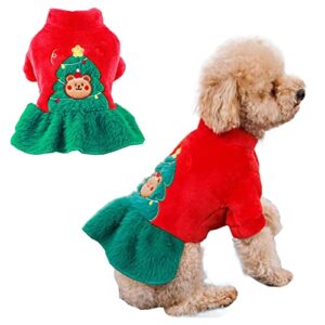 anelekor christmas dress for cats small dogs holiday theme puppy clothes for thanksgiving new year birthday doggy xmas tree costume warm pet winter outfit (a, large)