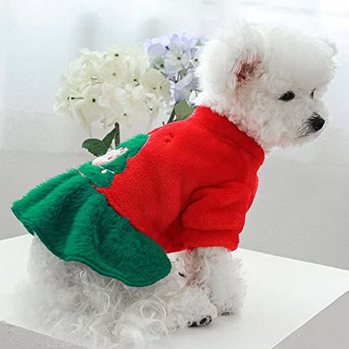 Anelekor Christmas Dress for Cats Small Dogs Holiday Theme Puppy Clothes for Thanksgiving New Year Birthday Doggy Xmas Tree Costume Warm Pet Winter Outfit (A, Large)