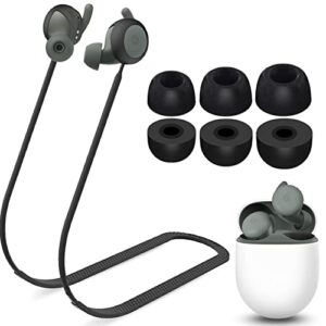 iiexcel strap memory foam tips kit compatible with google pixel buds a-series, anti-lost soft lanyard neck rope cord leash comfortable memory foam ear tips compatible with pixel buds a-series