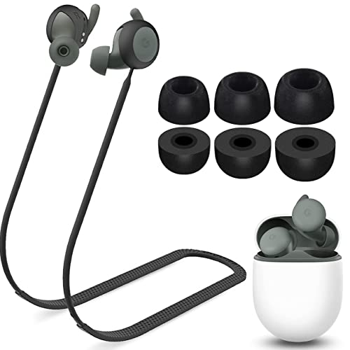 IiEXCEL Strap Memory Foam Tips Kit Compatible with Google Pixel Buds A-Series, Anti-Lost Soft Lanyard Neck Rope Cord Leash Comfortable Memory Foam Ear Tips Compatible with Pixel Buds A-Series