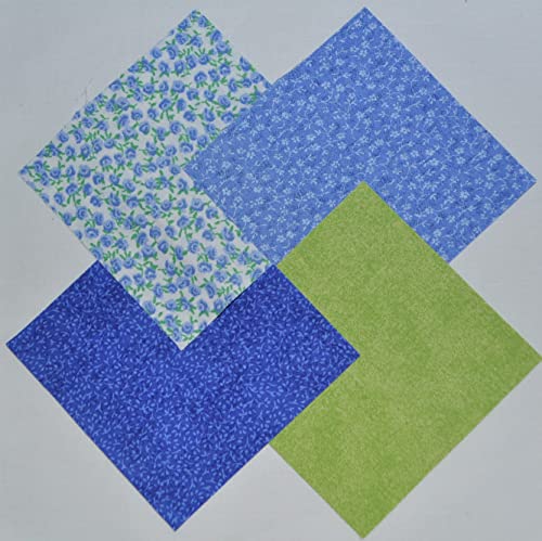 Tiny Blue Floral 4" Fabric Squares Charm Pack, 40 Pieces 100% Cotton