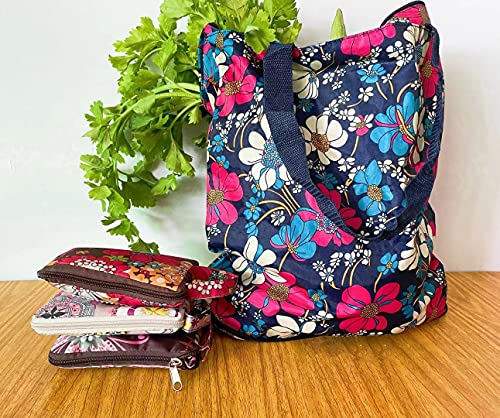 Kitchen Reusable Grocery Shopping Bags Foldable Tote Bag with Zipper Folding Floral Heavy Duty 2 Pack