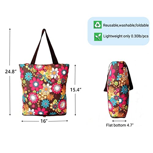 Kitchen Reusable Grocery Shopping Bags Foldable Tote Bag with Zipper Folding Floral Heavy Duty 2 Pack