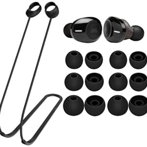 IiEXCEL Strap Ear Tips Kit Compatible with JBL Tune 120TWS / 125TWS, Anti-Lost Soft Silicone Lanyard Neck Rope Cord Lease Gel Eartips Skin Accessories Compatible with JBL Tune 125TWS / 120TWS - Black