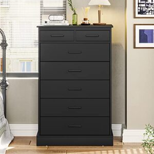 ephex tall dresser with 7 drawers for bedroom, storage tower clothes organizer, white chest of sturdy pedestal, 27.6'' w x 15.8'' d 44.1'' h black
