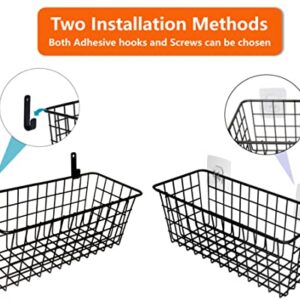 2 Set Towel Rack Holder, Wall Mounted Metal Towel Shelf with Hooks，3 Set Hanging Wire Baskets,Wall Mount Fruit Basket,No Drilling