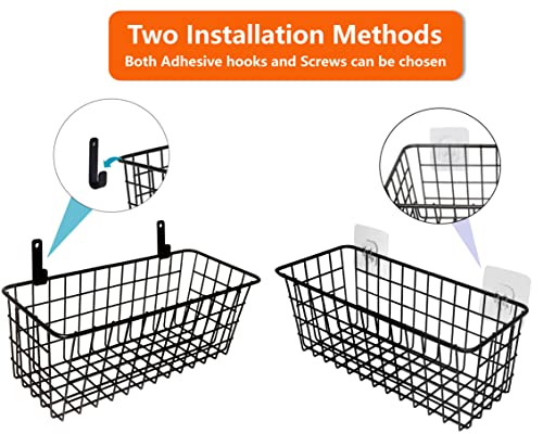 2 Set Towel Rack Holder, Wall Mounted Metal Towel Shelf with Hooks，3 Set Hanging Wire Baskets,Wall Mount Fruit Basket,No Drilling