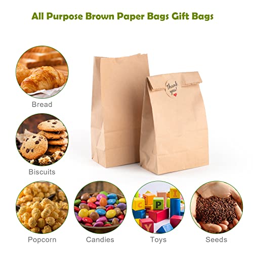 SIMPLECOOL 50pcs Paper Gift Bags Lunch Bags Bulk. Gift Bags with Thanks You Stickers. Durable Kraft Paper Bags Paper Grocery Bags. Paper Bags for Arts & Crafts. (2lb)