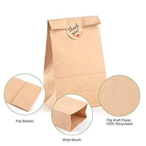 SIMPLECOOL 50pcs Paper Gift Bags Lunch Bags Bulk. Gift Bags with Thanks You Stickers. Durable Kraft Paper Bags Paper Grocery Bags. Paper Bags for Arts & Crafts. (2lb)