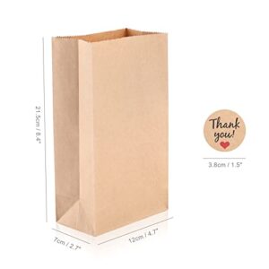 SIMPLECOOL 50pcs Paper Gift Bags Lunch Bags Bulk. Gift Bags with Thanks You Stickers. Durable Kraft Paper Bags Paper Grocery Bags. Paper Bags for Arts & Crafts. (2lb)