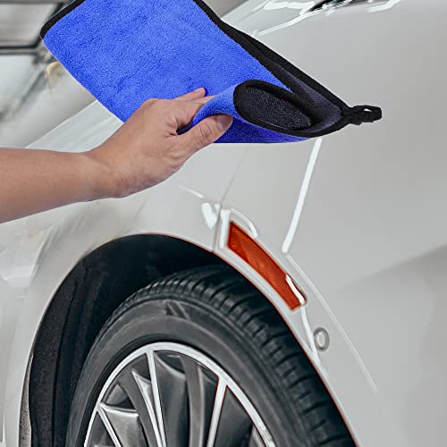 X AUTOHAUX Microfibre Car Drying Towel 40 x 40cm Extra Large Car Cleaning Detailing Absorbent Colossal Car Drying Cloth 600 GSM Highly Absorbent Grey Blue 1pcs