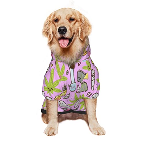 Large Dog Hoodie Weed-Pot-Cannabis-Funny Pet Clothes Sweater with Hat Soft Cat Outfit Coat Medium