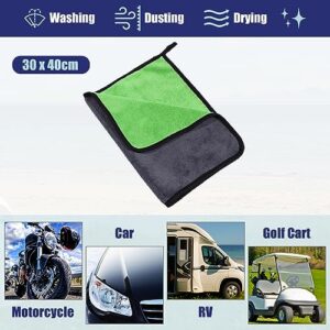 X AUTOHAUX 2pcs Microfibre Car Drying Towel 30 x 40cm 600GSM Highly Absorbent Car Drying Cloth Window Cleaner Gray Green