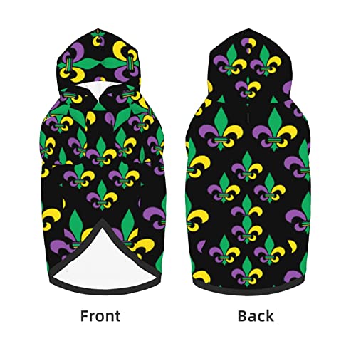 Large Dog Hoodie Mardi-Gras-Carnival-Fleur-De-Lis Pet Clothes Sweater with Hat Soft Cat Outfit Coat Medium