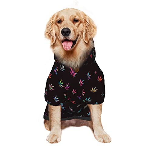 Large Dog Hoodie Colorful-Cannabis-Pot-Leaf-Weeds Pet Clothes Sweater with Hat Soft Cat Outfit Coat Medium