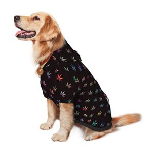 Large Dog Hoodie Colorful-Cannabis-Pot-Leaf-Weeds Pet Clothes Sweater with Hat Soft Cat Outfit Coat Medium