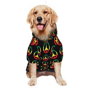 Large Dog Hoodie Peace-Power-Rasta-Jamaica Pet Clothes Sweater with Hat Soft Cat Outfit Coat Large