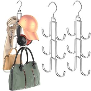 tofiigrem rotatable purse handbag hangers (3-pack), silver metal handbag hooks purse organizer, closet hooks space saving for bags backpack purses handbags tie hats belts