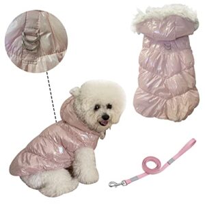 dog coat dog puffer jacket dog snowsuit with d-ring and dog lash cat dog coats for small puppy dogs boy girl dog hoodie clothes waterproof windproof warm soft fleece dog winter coat pink m