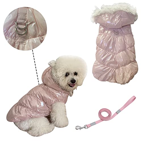 Dog Coat Dog Puffer Jacket Dog Snowsuit with D-Ring and Dog Lash Cat Dog Coats for Small Puppy Dogs Boy Girl Dog Hoodie Clothes Waterproof Windproof Warm Soft Fleece Dog Winter Coat Pink M