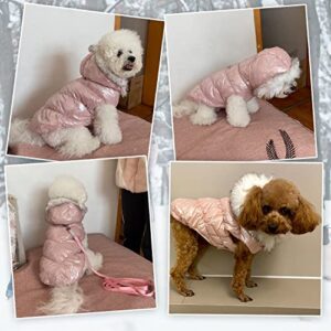 Dog Coat Dog Puffer Jacket Dog Snowsuit with D-Ring and Dog Lash Cat Dog Coats for Small Puppy Dogs Boy Girl Dog Hoodie Clothes Waterproof Windproof Warm Soft Fleece Dog Winter Coat Pink M