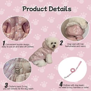 Dog Coat Dog Puffer Jacket Dog Snowsuit with D-Ring and Dog Lash Cat Dog Coats for Small Puppy Dogs Boy Girl Dog Hoodie Clothes Waterproof Windproof Warm Soft Fleece Dog Winter Coat Pink M