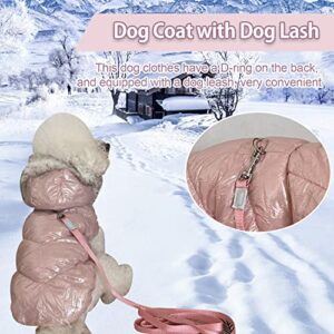 Dog Coat Dog Puffer Jacket Dog Snowsuit with D-Ring and Dog Lash Cat Dog Coats for Small Puppy Dogs Boy Girl Dog Hoodie Clothes Waterproof Windproof Warm Soft Fleece Dog Winter Coat Pink M