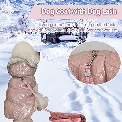 Dog Coat Dog Puffer Jacket Dog Snowsuit with D-Ring and Dog Lash Cat Dog Coats for Small Puppy Dogs Boy Girl Dog Hoodie Clothes Waterproof Windproof Warm Soft Fleece Dog Winter Coat Pink M