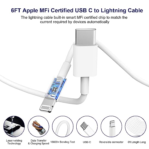 iPhone Fast Charger, [Apple MFi Certified] 3 Pack PD 20W USB C Wall Charger Blocks with 3 Pack 6FT Fast Charging Lightning Cables Compatible for iPhone 14/13/12/11/Pro Max/XS/XR/X/8/7, iPad