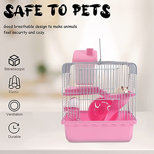 Balacoo Dwarf Hamster Cages Wheel, Animal Cages Dish- Hedgehog Critter Freely Ramps Gerbil Food Castle Double Cage- Luxury Connecting Transparent Mice Nest Large Centre Ladder Chinchilla