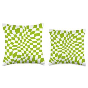 Retro Trippy Funky Checker Groovy 70s Hippie Co. Checkered Wavy Swirl Checkerboard Indie Aesthetic Lime Green Throw Pillow, 16x16, Multicolor