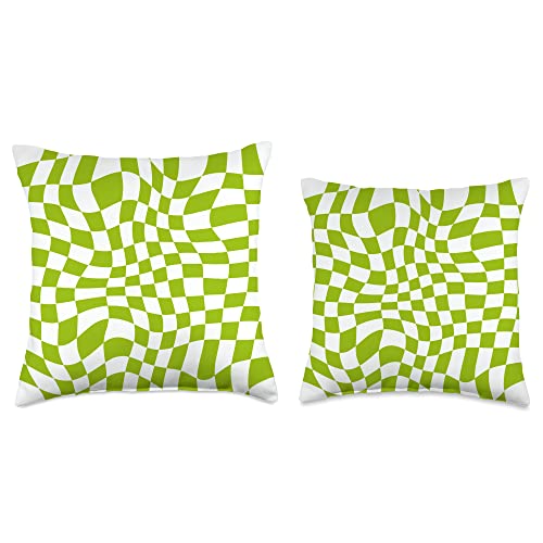 Retro Trippy Funky Checker Groovy 70s Hippie Co. Checkered Wavy Swirl Checkerboard Indie Aesthetic Lime Green Throw Pillow, 16x16, Multicolor