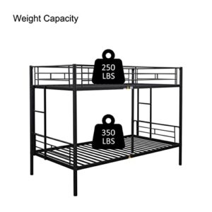 HomJoones Metal Bunk Bed Twin Over Twin Sturdy Heavy Duty Bunk Beds with 2 Side Ladders,Space Saving,No Box Spring Needed,for Boys Girls Teens Adults, Bedroom, Dormitory (Black)