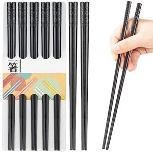 5 pairs reusable chopsticks dishwasher safe,9.5 inch fiberglass chopsticks set, japanese chinese korean chopsticks for food, non-slip, easy to use (black chopsticks) (d)