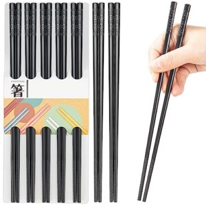 5 Pairs Reusable Chopsticks Dishwasher Safe,9.5 Inch Fiberglass Chopsticks Set, Japanese Chinese Korean Chopsticks for Food, Non-Slip, Easy to Use (Black Chopsticks) (D)