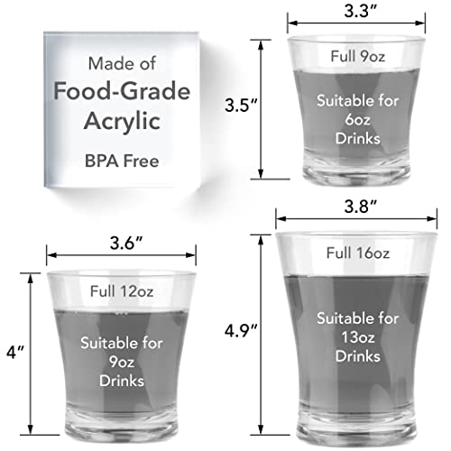 Arora Classic Clear Plastic Tumblers, Set of 4pcs x 16oz and 4pcs x 12oz