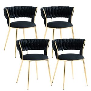 smartder velvet dining chairs set of 4, upholstered dining room chairs with woven backrest, modern kitchen dinner chair, tufted accent vanity armchair for dining room, living room, bedroom, black