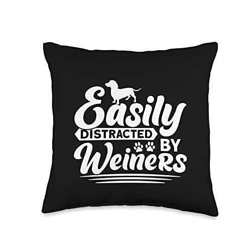 Funny Easily Distracted By Weiners Apparel Easily Distracted by Weiners Throw Pillow, 16x16, Multicolor