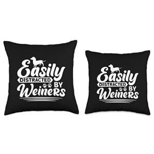 Funny Easily Distracted By Weiners Apparel Easily Distracted by Weiners Throw Pillow, 16x16, Multicolor