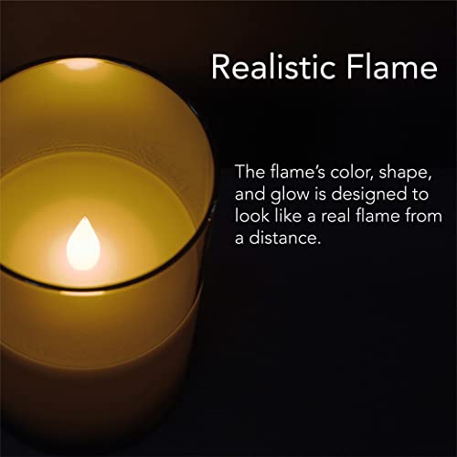 Softflame Flickering Flameless Glass LED Candles with Remote Control, 3D Flame Battery Operated Candles in Real Wax for Indoor Use and Home décor, Set of 3: 3"x4", 3"x5", 3"x6" Gray