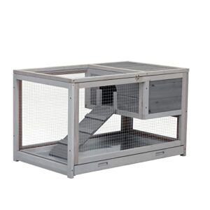 sardoxx 35" rabbit hutch large wooden bunny cage single level guinea pig hamster hutch with removable tray, small animals bunny cage indoor/outdoor for rest and run, mini lounge, easy clean, grey